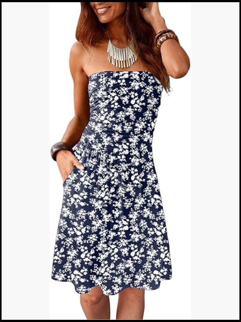 Strapless Bandeau Mini Dress With Pockets Backless Summer Sundress